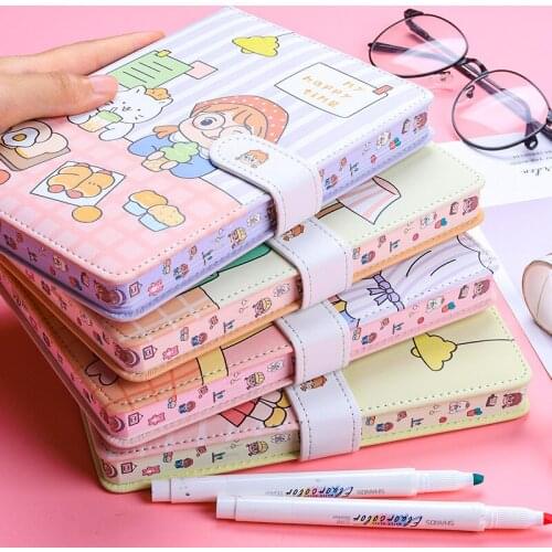 A5 PU-224 Page Student Cartoon Notepad Magnetic Hand Account Book Simple Style Portable Notebook Office Notebook Gift