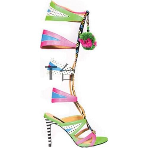 Colorful Candy Shoes Woman Color Matching Gladiator Sandals Super High Heels Summer Boots Show Stage Shoes Fashion Shoe Pumps