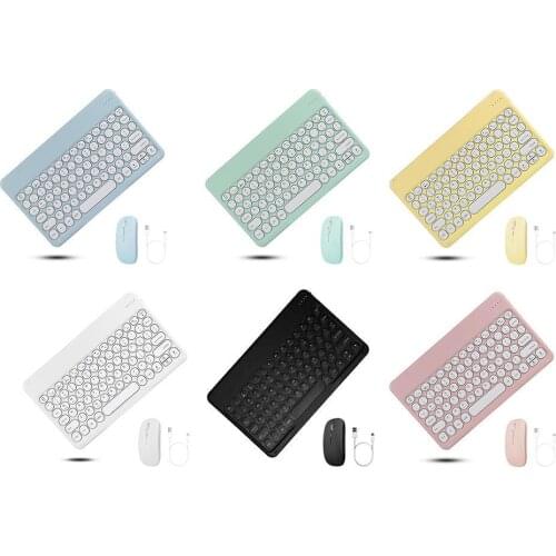 For IPad Keyboard And Mouse, Retro Round Teclado Wireless Bluetooth Keyboard Mouse For Samsung IPad Magic Keyboard And Laptop