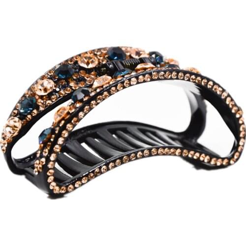 Fancyin Large Rhinestone Moon Shape Elastic Hair Crab Clamp Resin Hair Claws Clips For Women Girls Hair Accessories Tiara