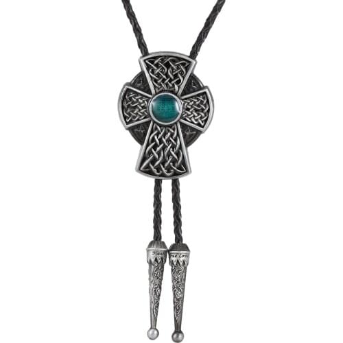 KDG Western Cowboy Zinc Alloy Point Oil Cross Belt Pendant Necklace Western Cowboy Necklace Genuine Leather Cord