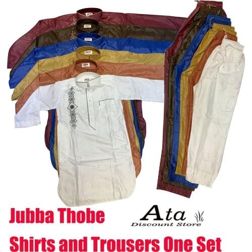 Dubai Abaya Suit Jubba Thobe For Children Arabia Muslim Prayer Baby Big Boy Satin Qatar Pakistan Shirts and Trousers For One Set