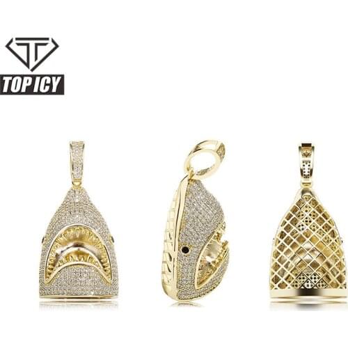 Silver Gold Pendant Hip Pop Pendant AAA Cubic Zircon Stones Shark Head Pendants For Necklace