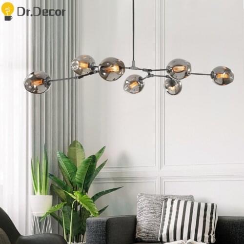 Nordic Metal LED Chandeliers Lamp Living Room Villa Indoor Lighting Glass Ball Pendant Lamp Kitchen Hanging Lamps Light Fixtures