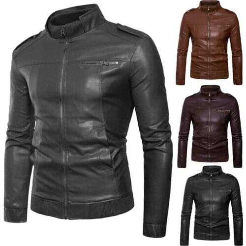 Men Coat Autumn Winter Zipper Casual Formal PU Leather Jacket Coat Motorcycle Biker Outwear Plus Size