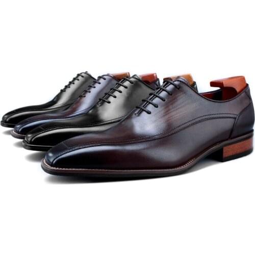 Top Quality Black / Coffee Pointed Toe Mens Business Dress Shoes Genuine Leather Wedding Shoes Boys Prom Shoes