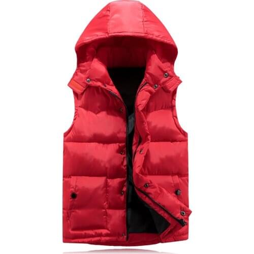 Male Classic Waistcoat Cotton Hoodie Vest for Men 2021 Winter Warm Thick Casual Windbreaker Kids 3 Colors Red Sleeveless Jacket