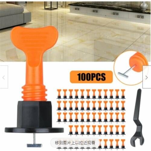 100pcs/set Ceramic Tile Leveling System Kit Reusable Flat Bottom Ceramic T-lock Locator Gasket Tool