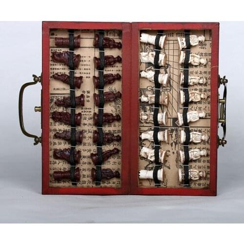 Chinese qing Army 32 Pieces Chess Set Leather Wood dragon Box Traditional Game
