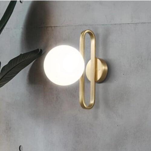 Nordic Glass Ball Bedside Wall Lamp Fashion Retro Brass Molecule Design Kitchen Foyer Study Decorative Led Indoor Lighting WF101