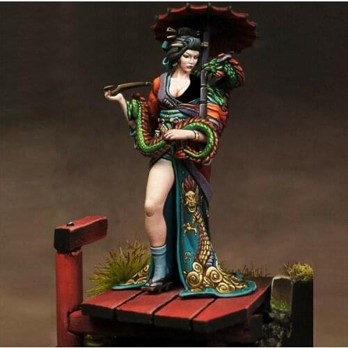 28mm Unpainted Eastern Woman with Dragon GK Resin Figure Small Scale Model Kit Resin Colorless Self-Assembled Toy No.120