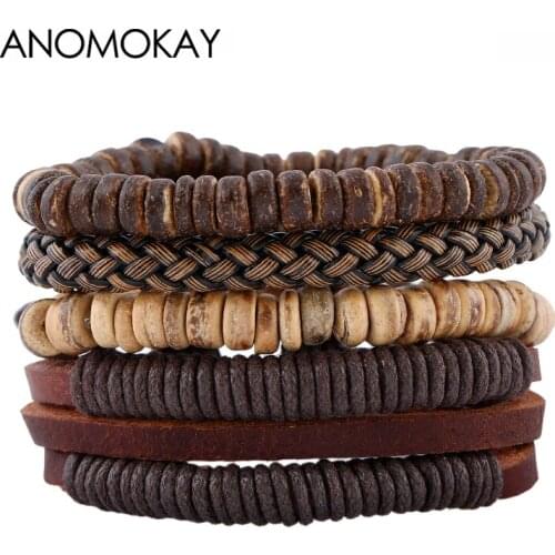 2019 NEW HOT Vintage Punk Style Bracelet Lace-up Rope Bangles & Bracelet Cow Leather Brown Men Bracelet Set Unisex Jewelry