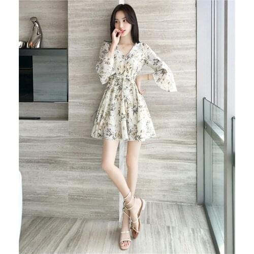 New summer Fashion casual sexy brand young female women girls chiffon print mini dress