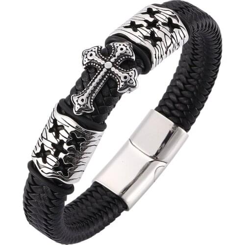 New Men Jewelry Cross Bracelets Charm Stainless Steel Magnet Clasp Wristband Classical Bangles Fashion Gift BB0080