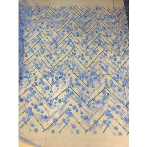 New pattern 5yards JH063# blue sequins and feathers mesh lace fabric for bridal wedding dress/sawing Free shipping
