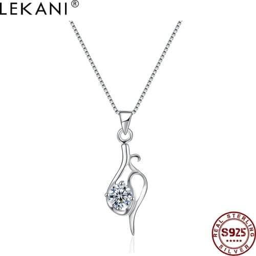 LEKANI Trendy Necklace For Women S925 Sterling Silver Inlay Zirconia Pendent Necklace Simple Hollow Modelling Fine Jewelry