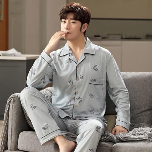 Plus Size 5XL Casual Striped Cotton Pajama Sets for Men Long Sleeve Long Pants Sleepwear Pyjama PJ Print Pijama Hombre Invierno