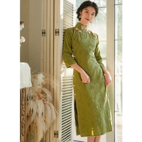 Young Improved Cheongsam Women Elegant Daily Qiqao Dress Spring 2021 New Three-quarter Sleeve Temperament Dress Vestidos Autumn