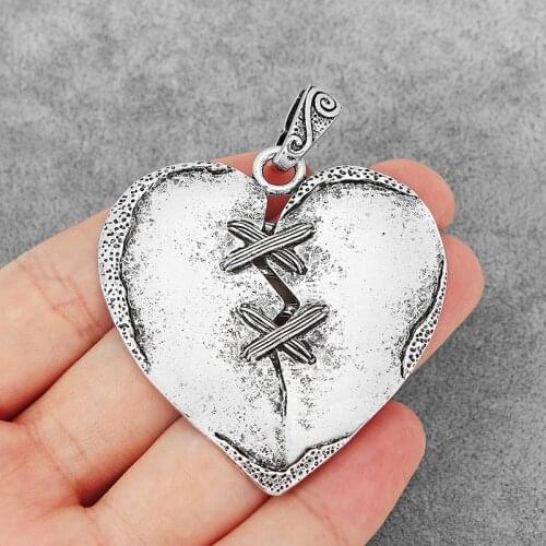 2PCS Antique Large Heart Shape Charms Pendants for Necklace Making Jewelry Findings 57x55mm