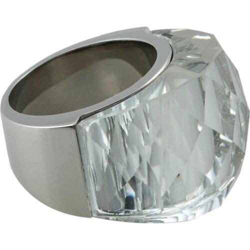Size US7-9 Graceful Silver Color Clear Glass Stainless Steel Ring For Women And Men Jewelry Dating Best Accessories