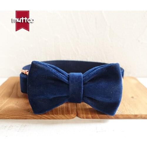 MUTTCO adjustable pet bow-tie collar walking training leash THE SAPPHIRE metal buckle puppy collar pet supplies 5 sizes UDC078M