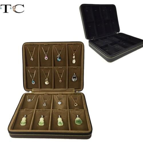 Luxury Pendant Storage Case Leather Velvet Jewelry Box Necklace Organizer 16pcs Grids Business Jewelry Packaging