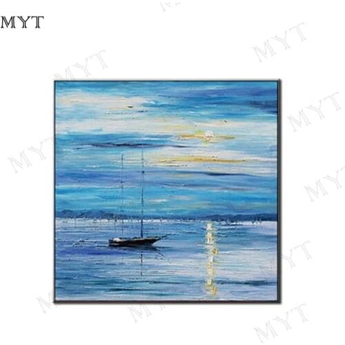 Handpainted Oil Painting Abstract sailboat on the blue sea Wall Pictures on Canvas Wall Art for living room Home Decor no Framed