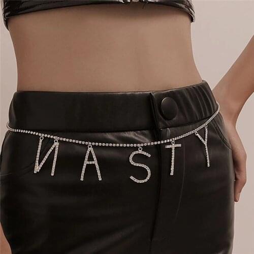 Sexy nasty body punk retro Crystal Tennis Womens belt beach charm bikini navel chain letter belt Gossip Girl Jewelry NEW