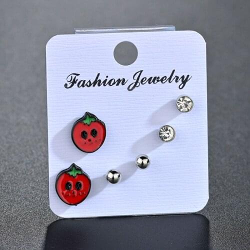 3 pairs/Set Cute Fruit Cartoon Lemon Strawberry Kiwi Peach Watermelon Flower Big Stud Earrings For Women Girls Ear Jewelry