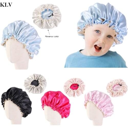 KLV Kids Soft Reversible Satin Bonnet Double Layer Adjustable Size Sleep Night Cap Bonnet Baby Hat For 2-7 Years Children