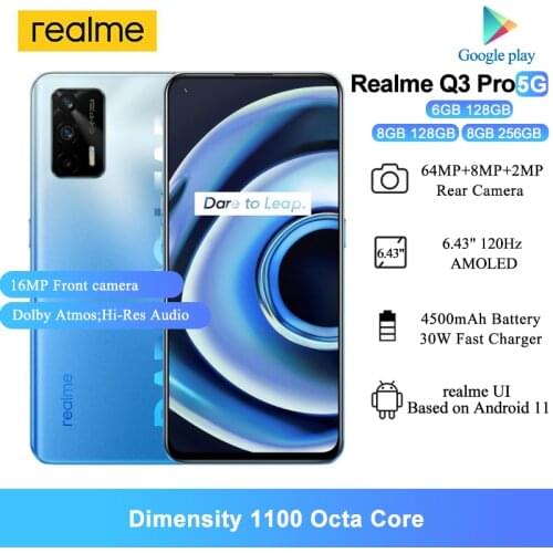 Realme Q3 Pro 5G Mobile Phones Dimensity 1100 Octa Core 6.43" FHD+ AMOLED 120Hz Refresh rate 64MP 30W Fast Charge Cell phones