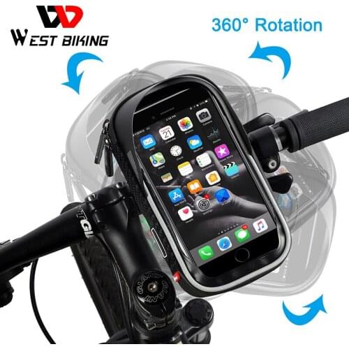 WEST BIKING Waterproof Bicycle Bag Mobile Phone Mount Bag for 6.5 Inch IPhone Samsung Phone Mount MTB Cycling Handlebar Bags