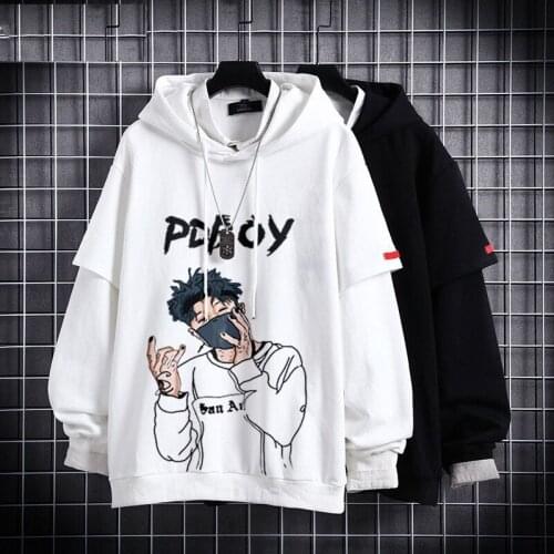 Patchwork Hoodies Mens Casual Fashion Sweatshirts Japan Anime Loose Hoodie Hip Hop Creativity Streetwear Casual Pullover New