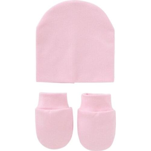 Baby Infants Anti Scratching Knitted Cotton Gloves+Hat Set Newborn Mittens Cap 54DA