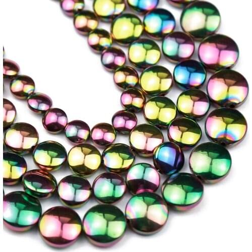 YHBZRETNew Green Flat Round Hematite 6/8/10mm Natural Stone Coin Spacer Loose Beads For Jewelry Making Diy Bracelet Accessories