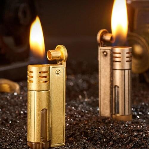 Zinc Alloy Retro Kerosene Torch Lighter Transparent Fuel Tank Grinding Wheel Oil Candle Cigar Lighter Gadgets for Men