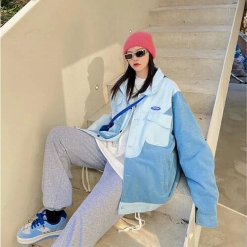 Denim jacket Stir-fried street hit color short jacket BF wind tooling jacket Korean loose denim jacket female 2021 spring new