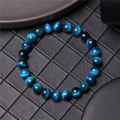 Men Charm Bracelet 8mm Round Natural Royal Blue Tiger Eye Stone Beads Bracelet Fashion Stone Beads Healing Bracelet Women Men