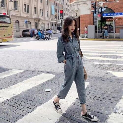 Women 2021 Spring Autumn Streetwear Sashes Rompers Female Long Sleeve Jumpsuit Femme Ladies Casual Pockets Cargo Overalls Y173