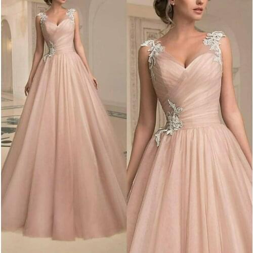 Vintage Long Pink A-Line Lace Evening Dresses Floor Length Zipper Back Pleated Tulle Formal Party Gowns for Women
