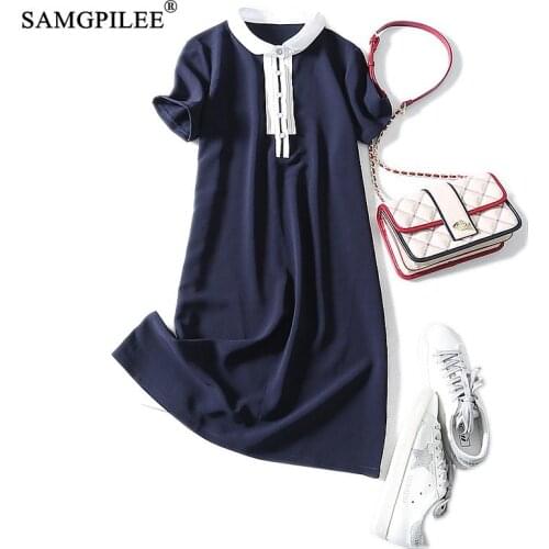 2021 Woman Summer Clothing Dress Plus Size Vestido Casual A-line Solid Short Sleeve Empire Turn-down Collar Dresses For Women