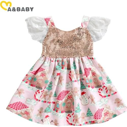 Ma&Baby 1-6Y Toddler Baby Kid Girls Christmas Dress Lace Sleeve Sequins A line Party Dresses For Girls Xmas New Year Costume