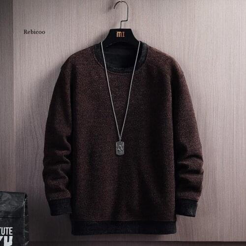 Winter Fashion Soild Knitted Christmas Sweater Men O-Neck Pullover Thick Fleece Warm Sweaters Plus Size L-5Xl