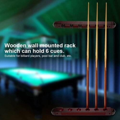 1 Set 40cm 6 Clip Pool Cue Rack Wooden Cue Wall Rack Mounted Pool Billiard Snooker Stick Holder Rack For Snooker Accessories