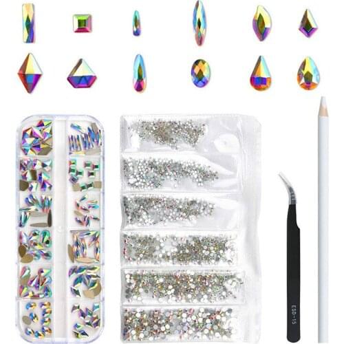 Nail Art Accessories Nail Art Diamond Boxed DIY Nail Art Decorations Diamond Set Round Resin Color Nail Rhinestones Crystal Set