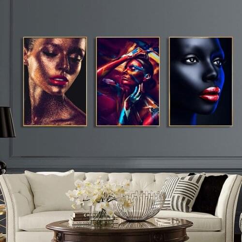 African black Women diamond embroidery 3 piece cross stitch Mosaic Modern Diamand painting Wall Pictures for Living Room