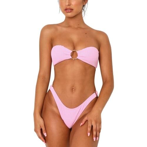 Strapless Bikini Women Sexy Solid Color Swimsuit Two Piece Set Fashion High Cut Split Beach Bathing Suit
