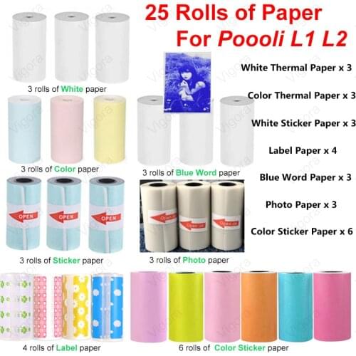 Poooli Printer Paper Thermal Photo Paper Rolls Printer Case Label Paper Photo Paper Color Sticker Paper Rolls For Poooli L1 L2