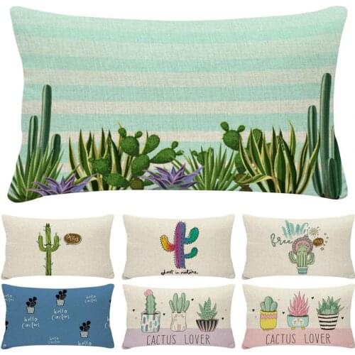 30cm x 50cm Pillow Case Washmachine Washable Multi-purpose Polyester Cactus Printing Cushion Cover for Daily Life Supplies