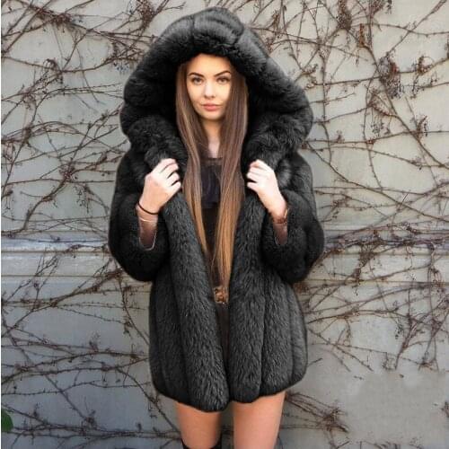 European and American sales of fox fur imitation fur coat womens hooded splicing in the long coat long faux fur coat